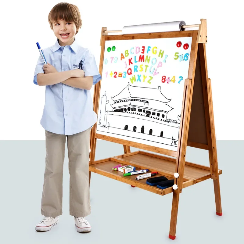 

Children's Extra Large Bamboo Drawing Board Blackboard Double-sided Magnetic Foldable Lifting Whiteboard Children's Easel