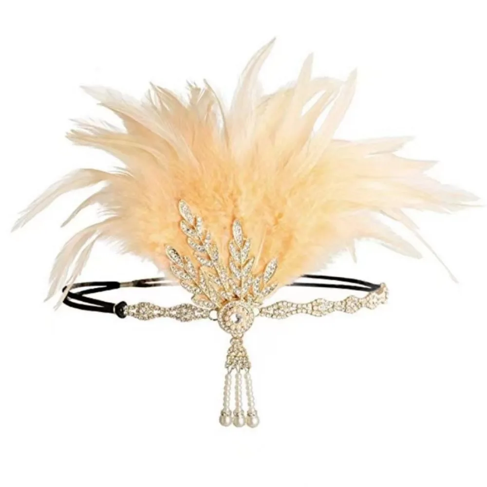 

Exquisite Elegant Feather Headband 1920s Vintage Cosplay Dress Headwear Makeup Party Diamond Headdress Girls