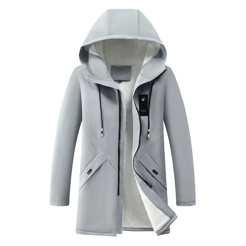 

Winter New Warm Thick Fleece Parkas Jacket Men Long Hooded Parkas Mens Cotton Coats Windproof Solid Color Jackets Coat