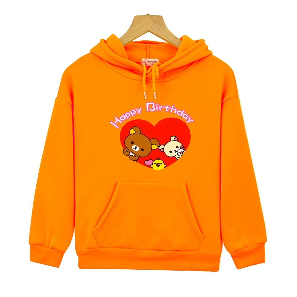 Rilakkuma Happy Birthday Cute Hoodies Cartoon Funny Graphic Sweatshirts Y2k Clothes Kids Winter Pullovers Boys Girls Clothing