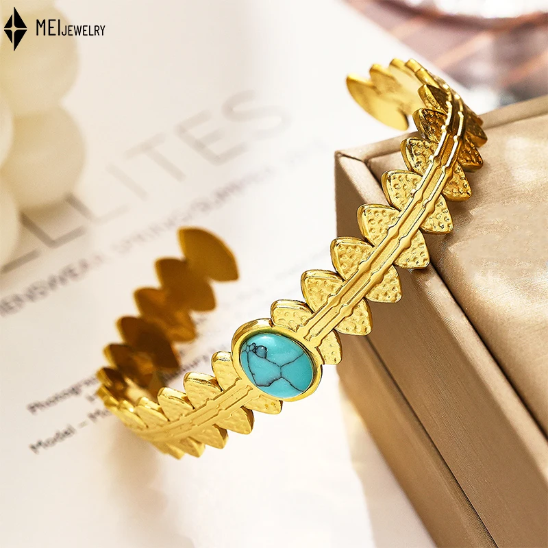 Hot Selling Ins Versatile Style Bangle C-Shaped Turquoise Stainless Steel Jewelry Bracelet For Women 