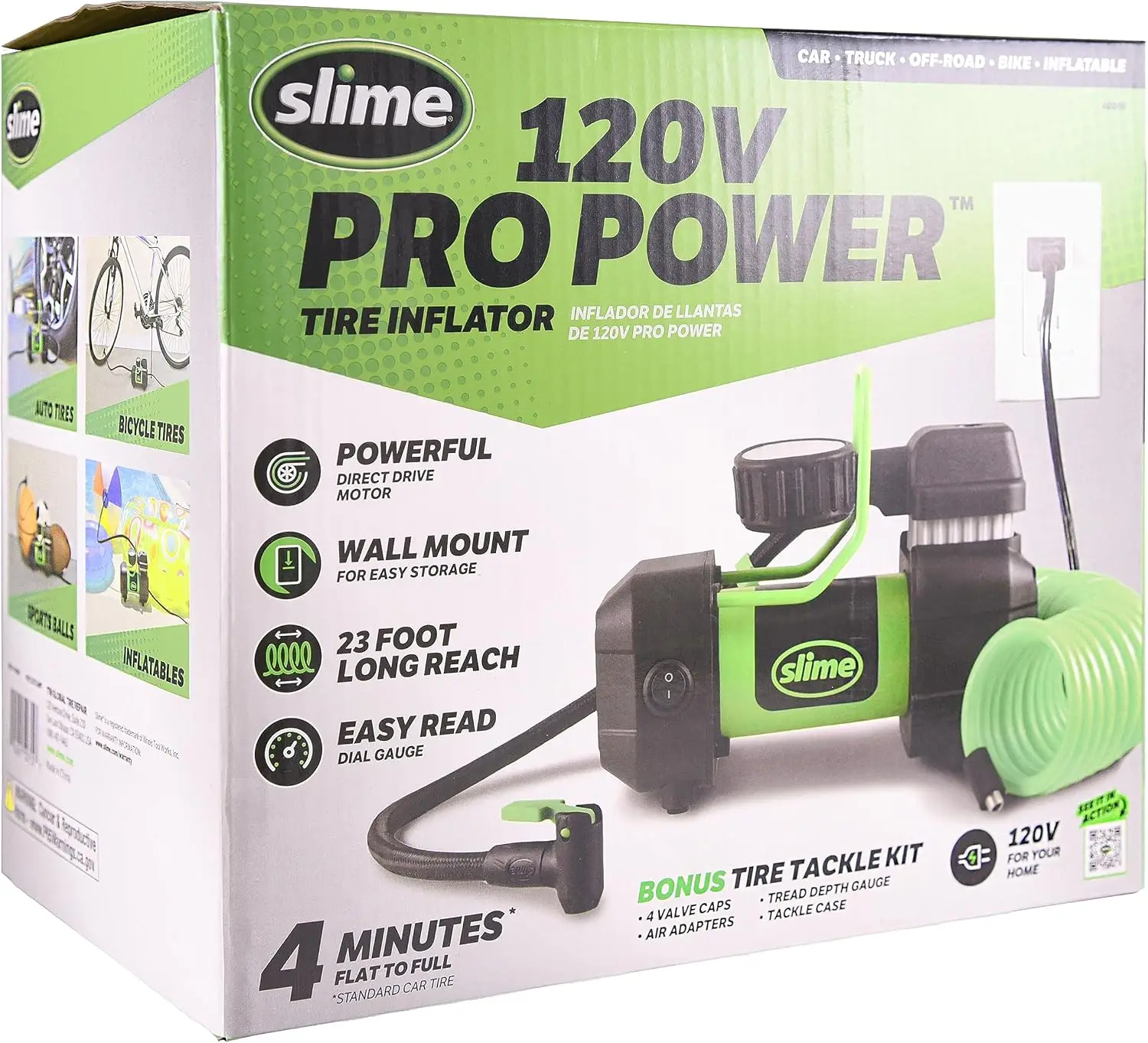 40045 Home Tire Inflator, Wall Mounted 120V, SUV, 4x4 Air Compressor, Heavy Duty, 2X Pro Power, with Analog 100 psi Dial Gauge