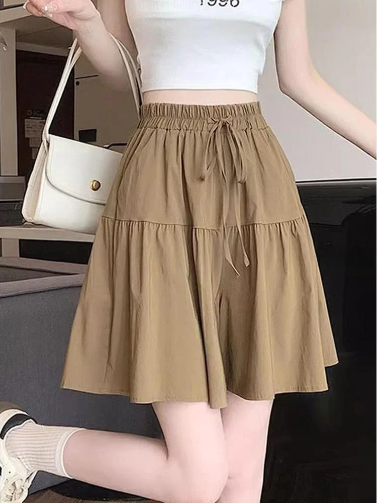 

Летние тонкие ледяные шелковые брюки Qui Dry, женские повседневные брюки большого размера с пятью точками, юбка, широкие брюки, юбка ort Pants