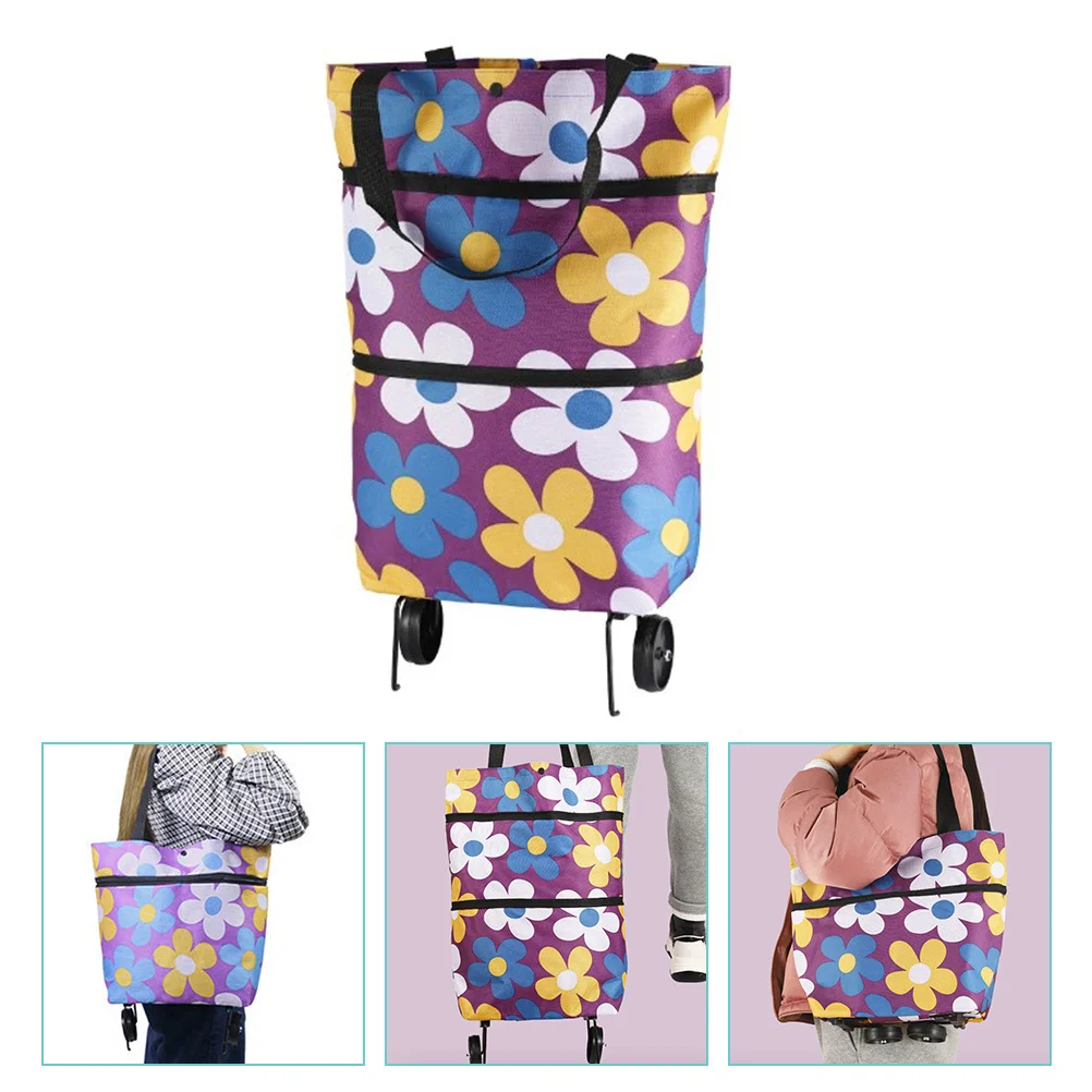 

Foldable Shopping Cart Bag Portable Grocery Cart with Wheels Large Capacity Multi-Function Trolley Tote for Shopping Travel