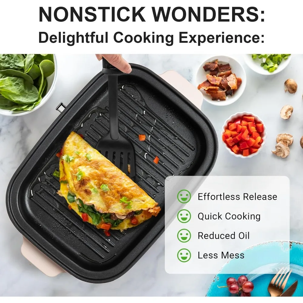 Panggangan listrik, 120V,1200W, dengan 5 piring antilengket yang dapat dilepas, tutup untuk memanggang, HotPot, makanan penutup, tumis, Set pemanggang dalam ruangan BBQ