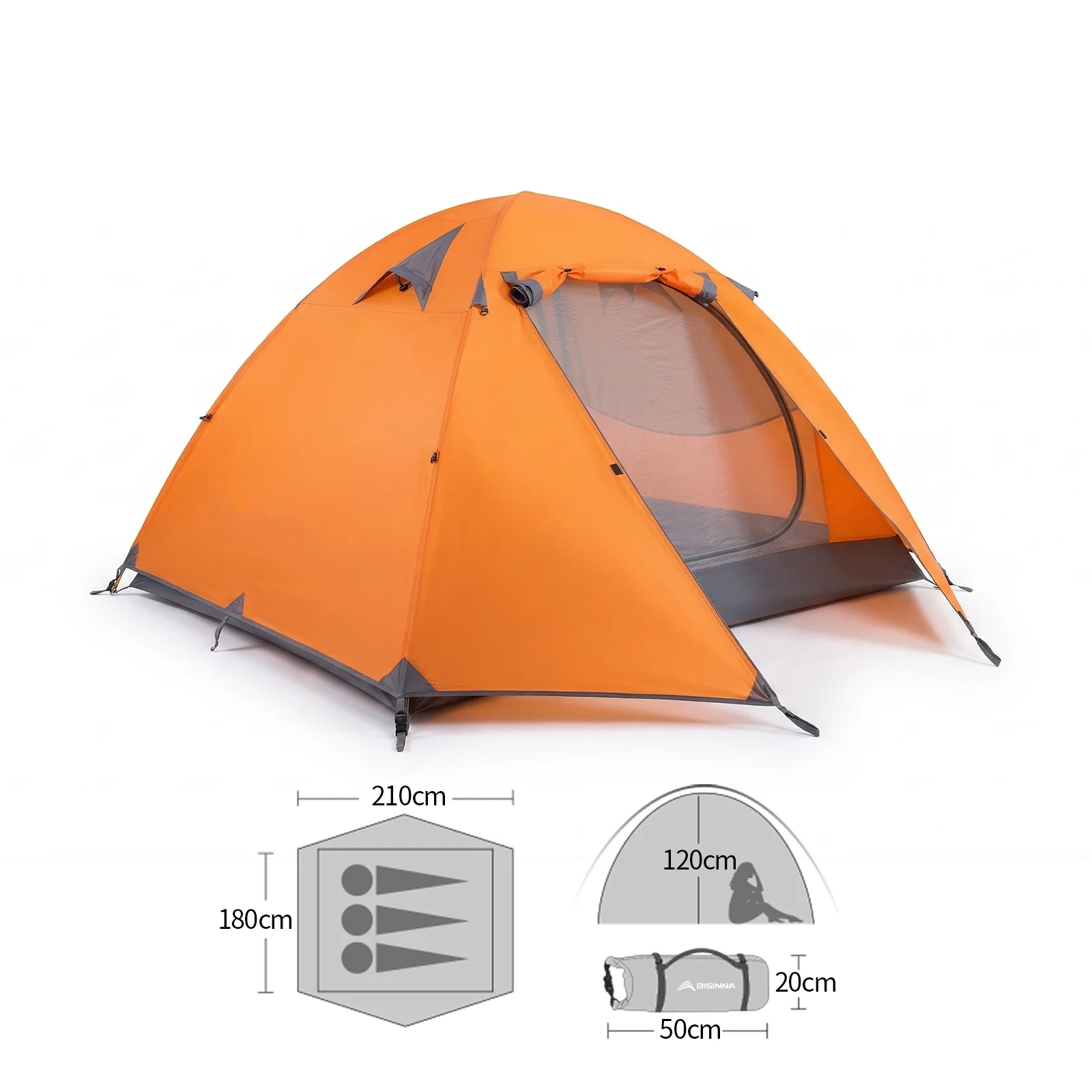 BISINNA Kampeertent 2-3 personen Lichtgewicht waterdichte draagbare backpacking-wandeltent voor buitenreizen Strandvissen