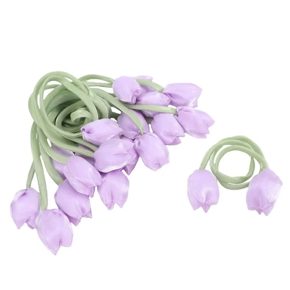 10Pcs 38cm Length Tulip Flower Tassel Purple Polyester Curtain Tiebacks Ribbon Style Rope Design Hair Ties Wedding Bouquet
