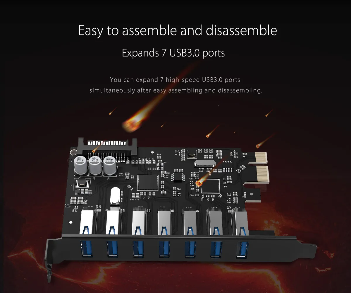 ORICO SuperSpeed 7 Port USB 3.0 PCI-E Express Card with a 15pin SATA Power Connector PCIE Adapt