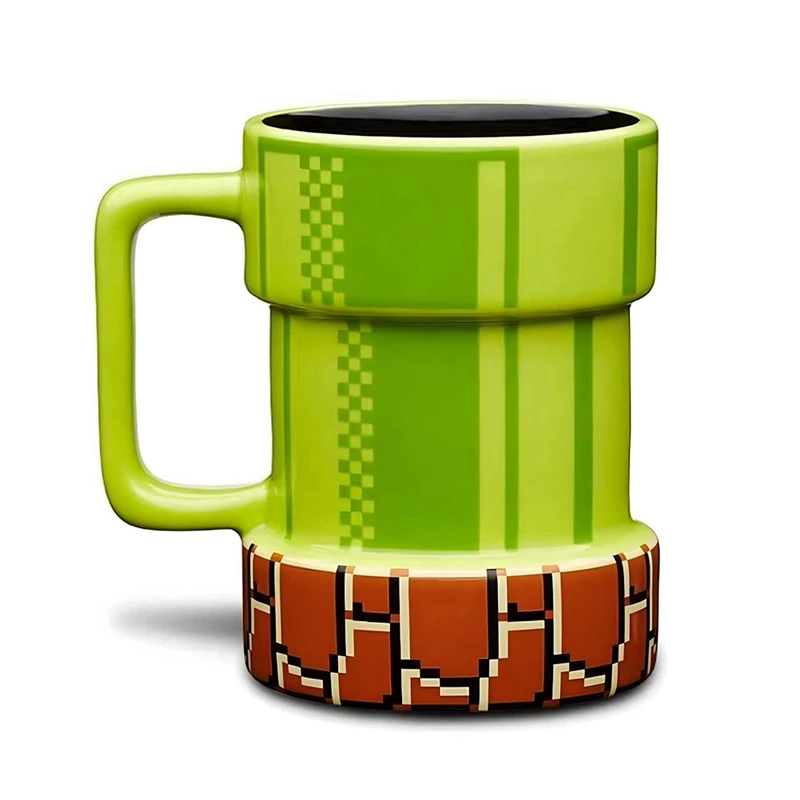 Warp Pipe Cup Ceramic Coffee Mug Gift For Gamer, Dad, Coffee Lover For Cappuccino, Latte Pipe Mouth Pixel Water Cup