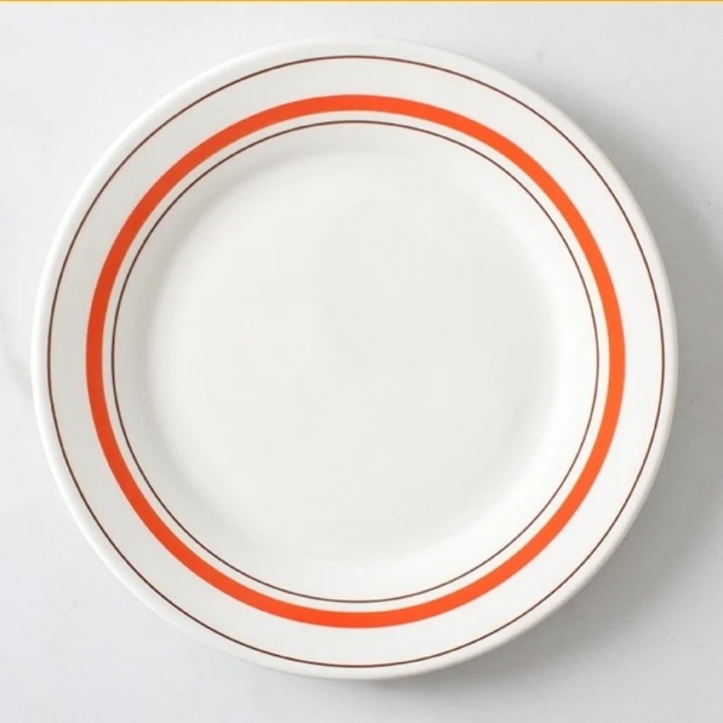 

Ins Ceramic Breakfast Plate Line-Rimmed Dessert Salad Serving Dish Fruit Home Decor Kitchen Gift Idea