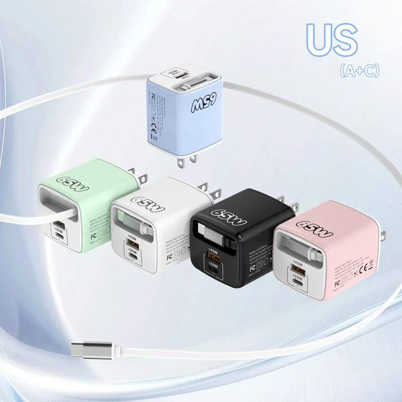 Lenovo PD65W Einziehbares Kabel-Ladegerät Schnellladegerät für Smartphones 1 PD 1 USB Multi-Port Reiseladegerät, Macaron-Farben EU – Detail 4