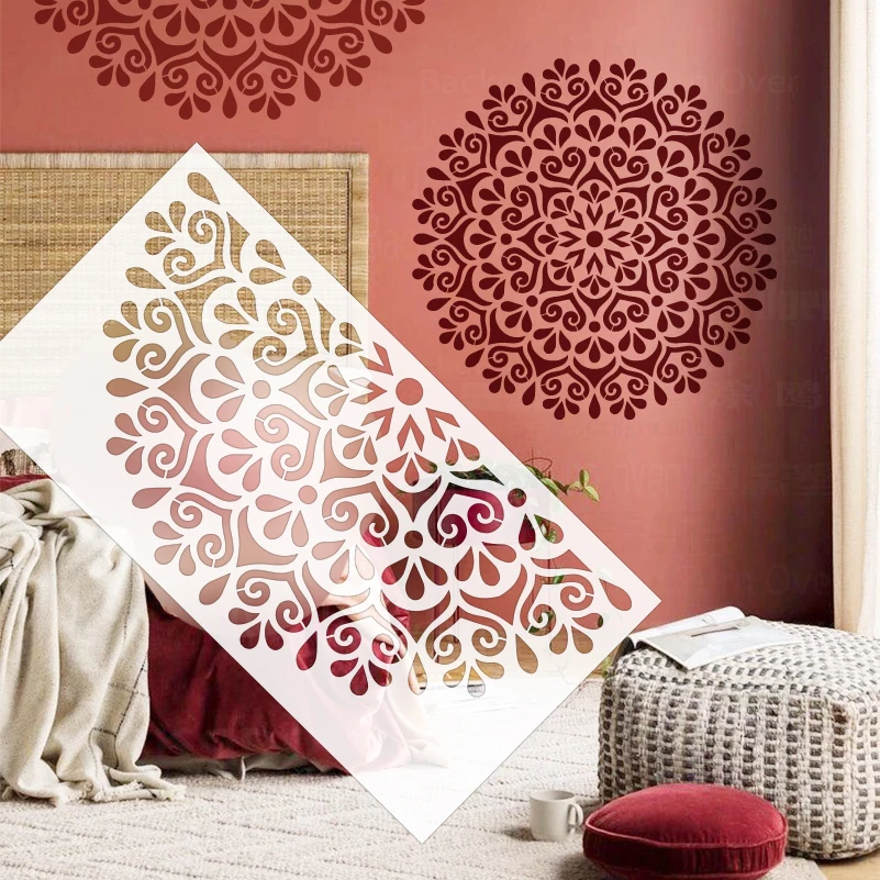 

40 см-80 см трафарет для рисования, настенный шаблон, предметы интерьера, штукатурка, декоративный декор, шпаклевка, мандала, круглый цветок, лотос S307