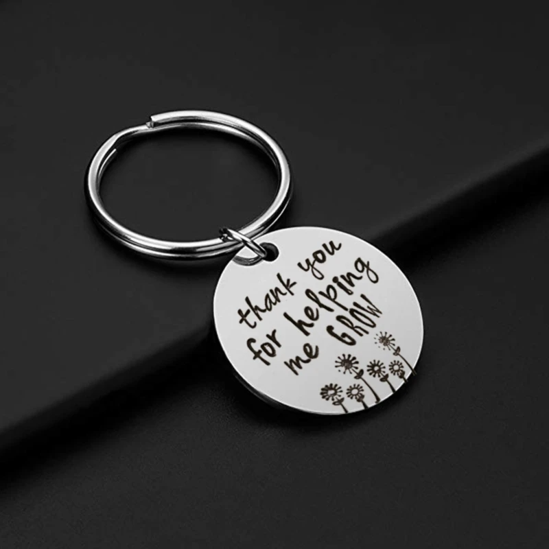 Metal Teacher Keychain Engraved Thank You For Helping Grow Keyring Jewelry For Teacher's Day Gift