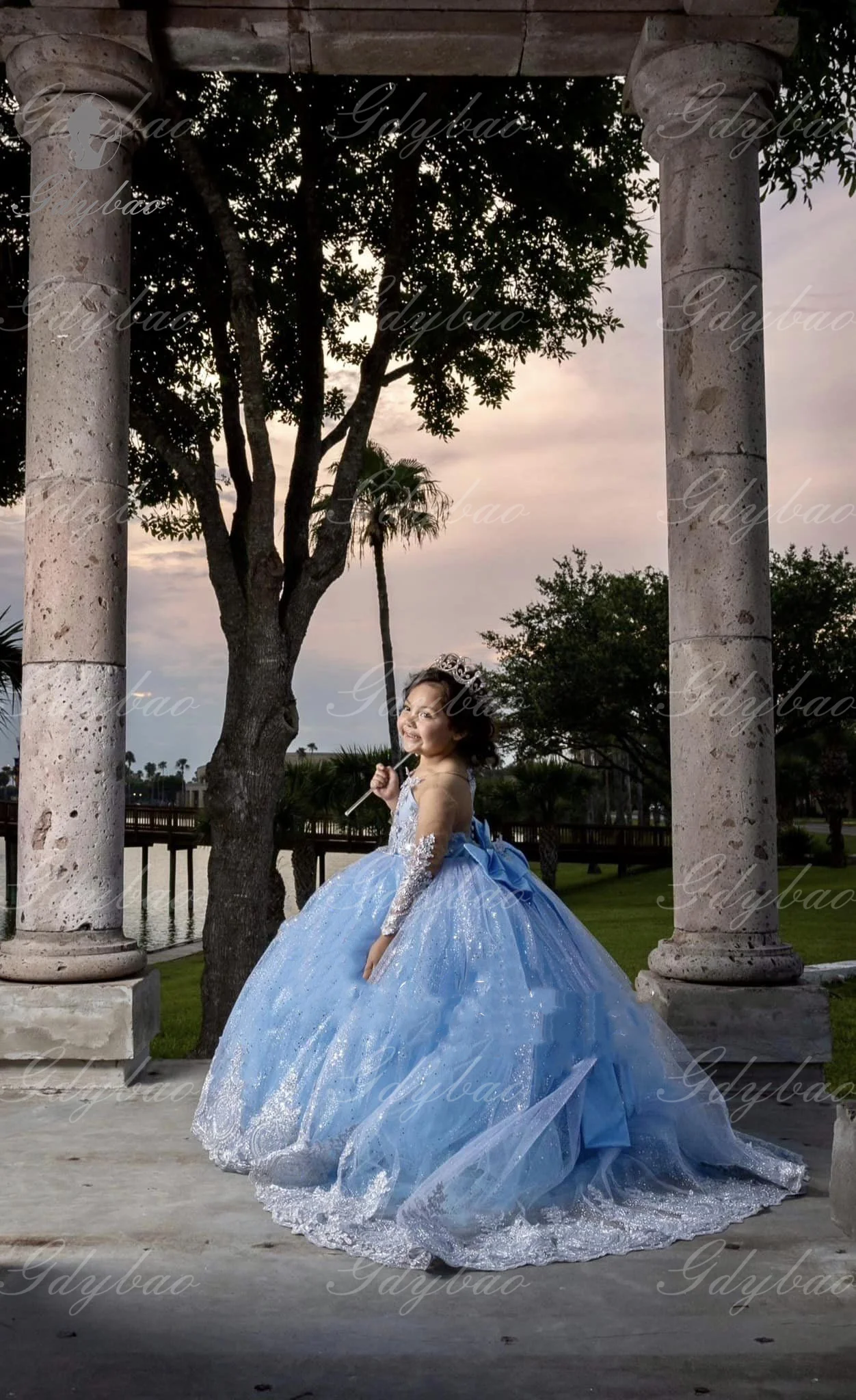 Céu azul branco renda apliques festa vestidos da menina de flor princesa para crianças comunhão aniversário ocasiões especiais vestido noite