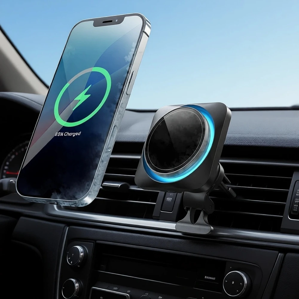 

Беспроводное зарядное устройство для телефона с магнитным креплением в автомобиль 15 Вт и вентилятором охлаждения