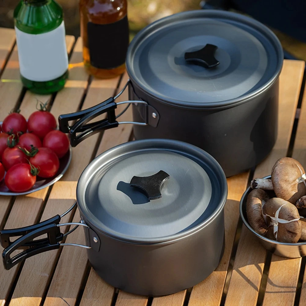 

Portable Camping Pot with Lid and Folding Handle Outdoor Cooking Pot Non-Stick Camping Cookware for Camping Hiking Picnic Travel