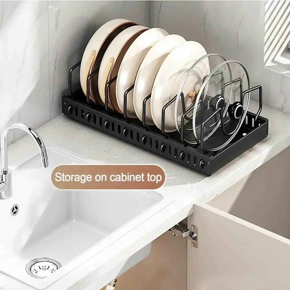 Pots and Pans Organizer Under Cabinet,Sliding Pot Lid Holder and Pan Rack Kitchen,Pull Out Pot and Pan Organizer,Dishes Storage