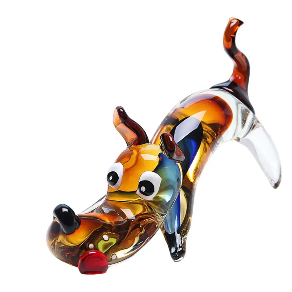 Cute Crystal Dog Figurine Hand Blown Animal Model Modern Home Decoration Sculpture Multicolor Gift for Christmas Birthday