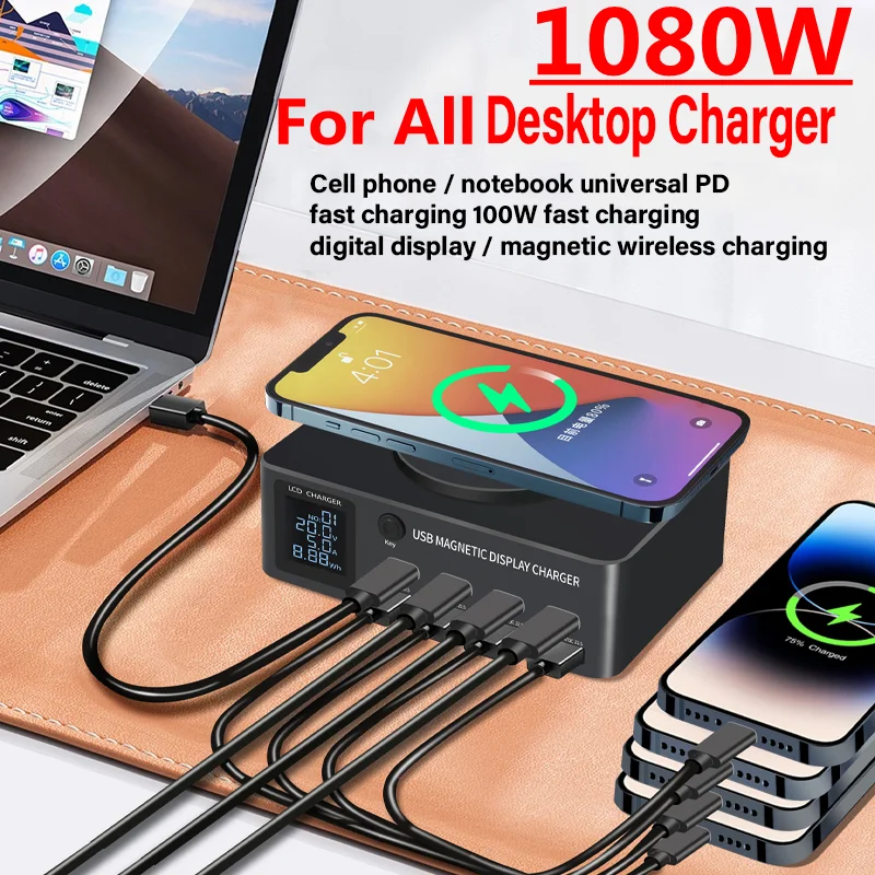 1080W GaN USB C Charger 8-Port Desktop Charger Type C 330W PD3.0 PPS QC3.0 Fast Charging for MacBook Tablet Samsung iPhone 15 16 - náhled 5