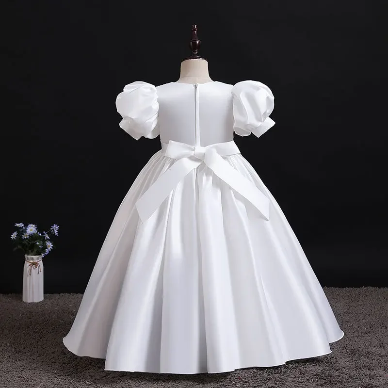 Vestido de dama de honor blanco para niñas, vestidos largos de princesa para niños, fiesta, boda, bautismo, 6, 8, 10, 12 años