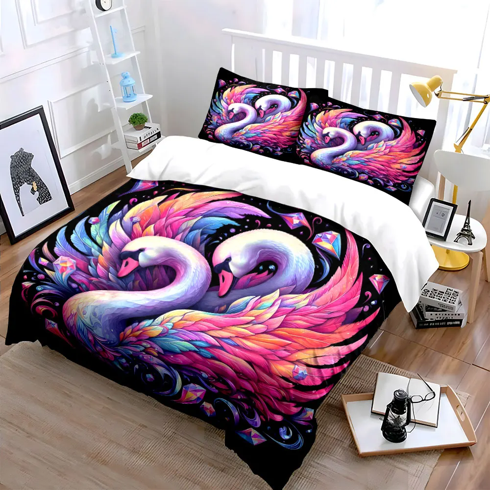 Elegant Swan Trio for Decorations or Art Exquisite three-piece bedding set gift for kids and adults