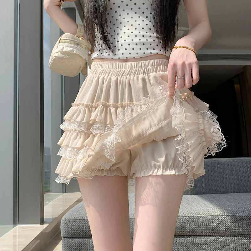 

High Waist Lace Trim Cake Short Skirt Women's Summer New Style A-Line Skirt Sweet Spicy Girl Fluffy Half-length Skirt