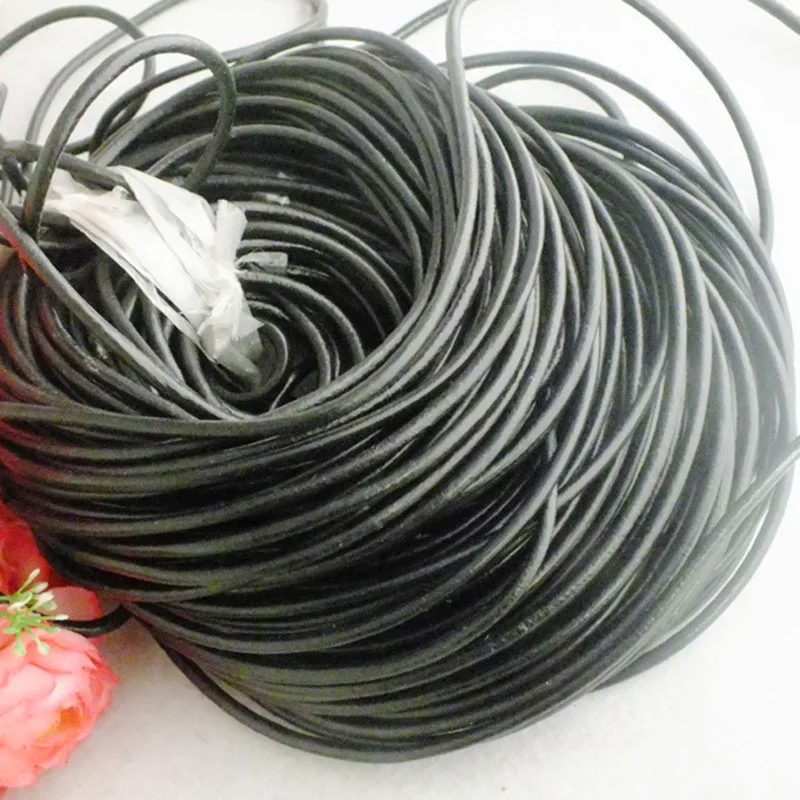 

Wholesale 100m 3/3mm Black Round leather Necklace cord