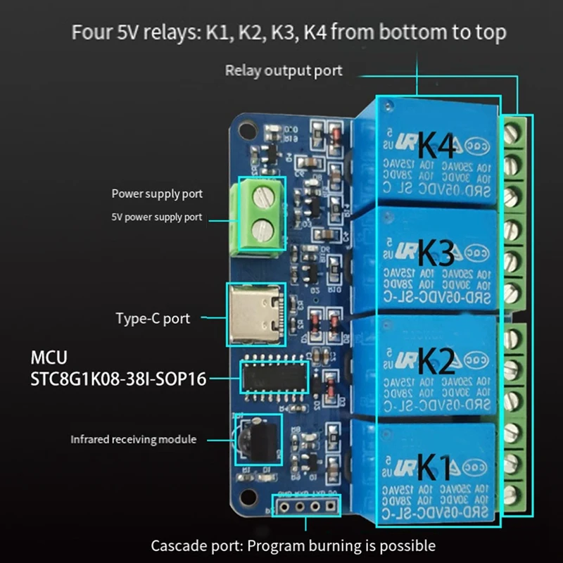 Infrarood Draadloze Afstandsbediening Schakelaar Zelfblokkerende Kraan Interlock Multifunctionele Handige 4-Way Relay Module Duurzaam