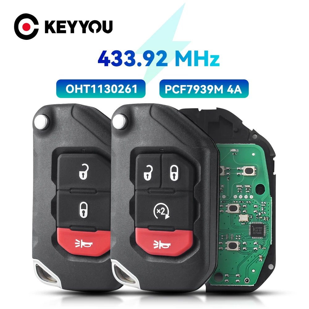 

KEYYOU 3/4BNT 433 МГц PCF7939M 4A чип FCC ID: OHT1130261 БЕСКЛЮЧЕВОЙ Go смарт-ключ для Jeep Wrangler JL Gladiator 2018-2022