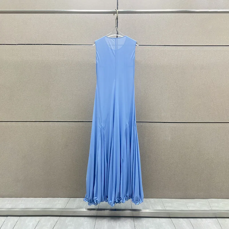 y2k spring and summer simple see-through long fishtail dress sleeveless round neck Womens dresses2024temperament  Party dresses