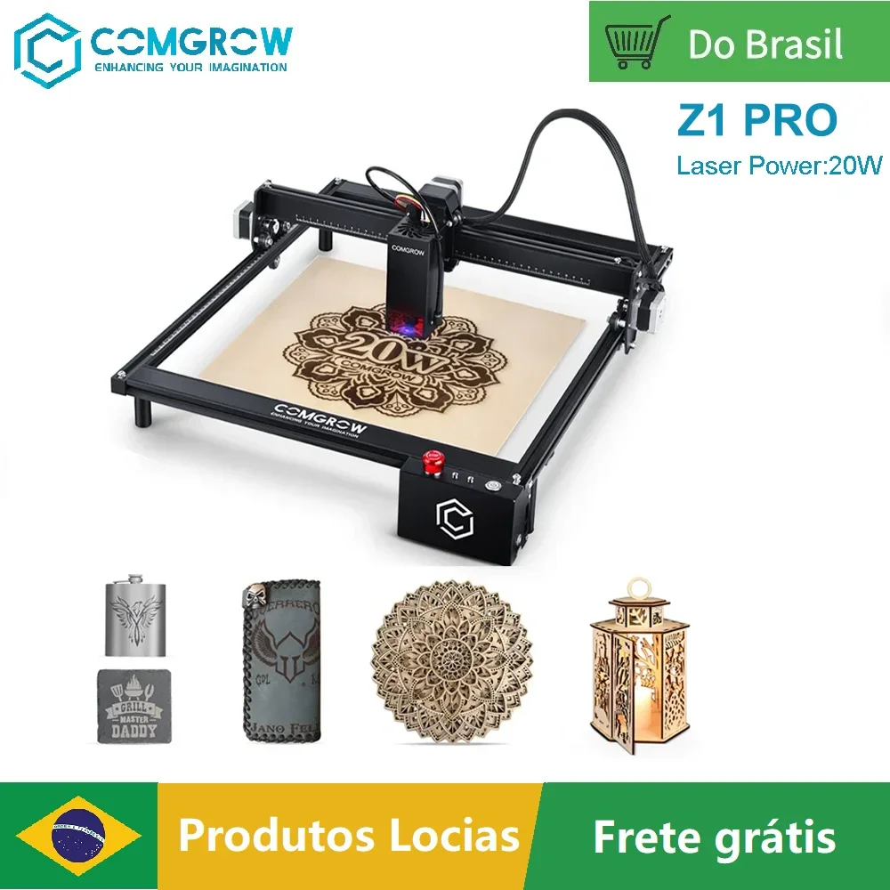 COMGROW-Máquina De Corte De Gravação A Laser, Desktop CNC Laser Gravador, Cortador, DIY Carpintaria, Metal CNC Router, Z1 PRO, 20W