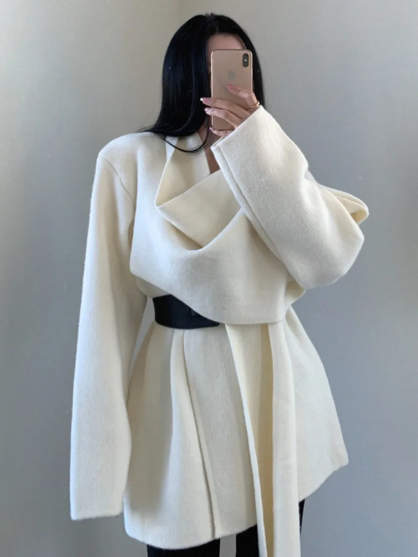 Korean Style Thickened Knitted Coat Women's Autumn Winter Sweater Jacket with Belt Casual Streetwear Campus Travel Outdoor
