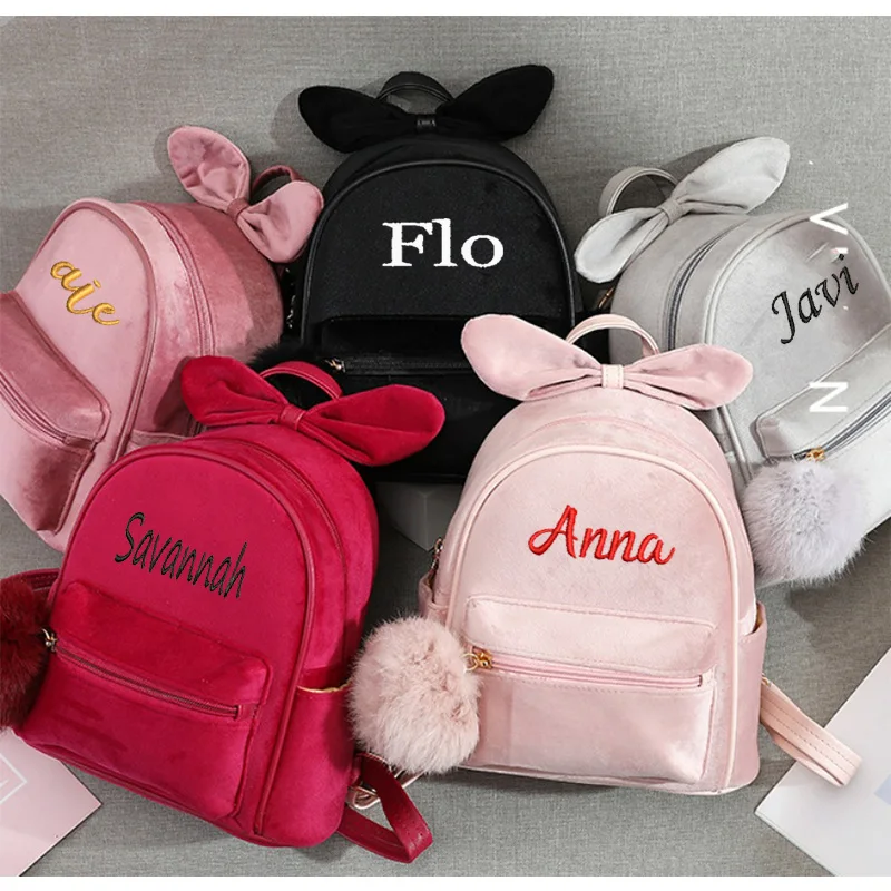 Personalized Embroidered Flannel Backpack Travel Bag Student Shopping Backpack Custom Any Name Short Plush Backpack Girls Gift