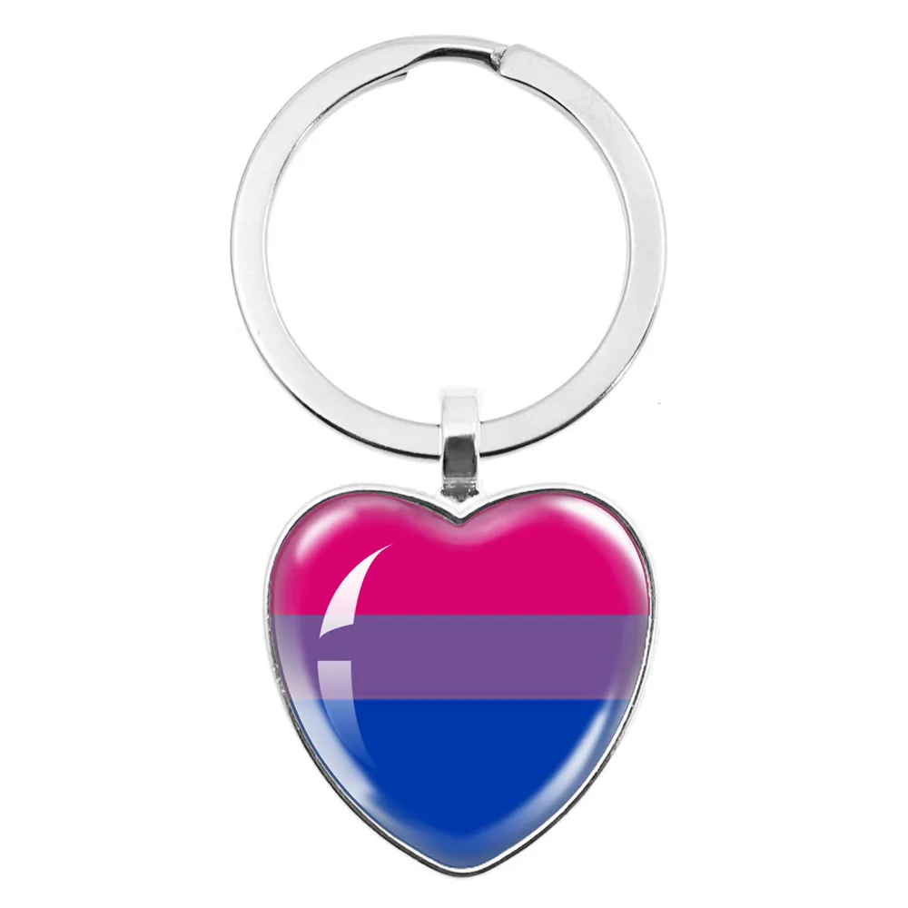 LGBT Heart Shaped Pendant Glass Cabochon Keychain Gay Lesbian Pride Rainbow Car Key Holder Charm Jewelry For Homosexuality Gift