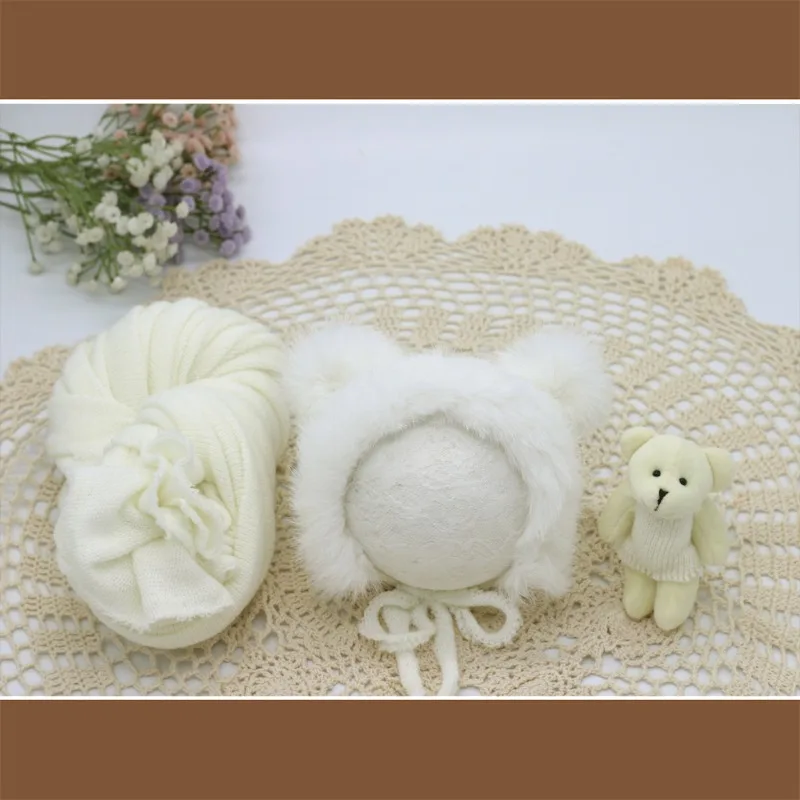 Gorro de oso de peluche para recién nacido, conjunto de accesorios para fotografía, envoltura para bebé