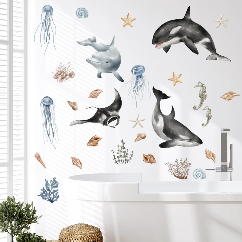 New submarine world whale seaweed children's room kindergarten wall beautification decorative wall stickers sell well