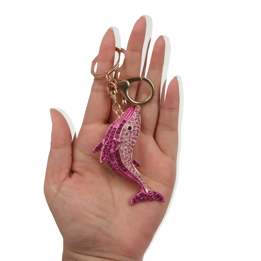 

Dolphin Trinkets Trendy Dolphin Key Ring Metal Lovely Marine Life Key Chain Creative Rhinestone Cartoon Whale Pendant Women