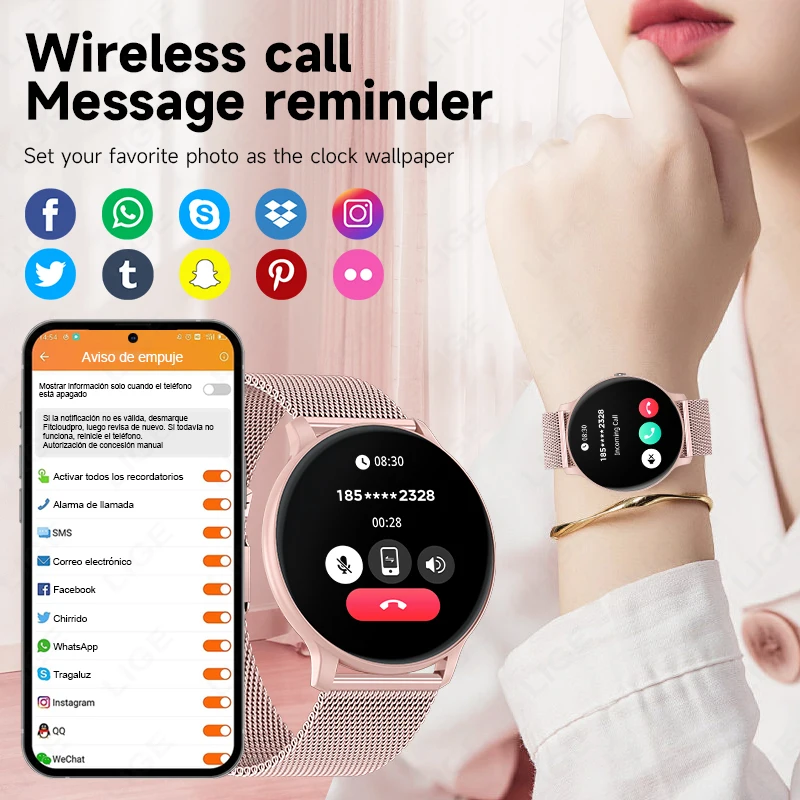 Lige bluetooth chamada relógio inteligente feminino mostrador personalizado relógios de aço masculino esportes rastreador fitness freqüência cardíaca smartwatch para android ios