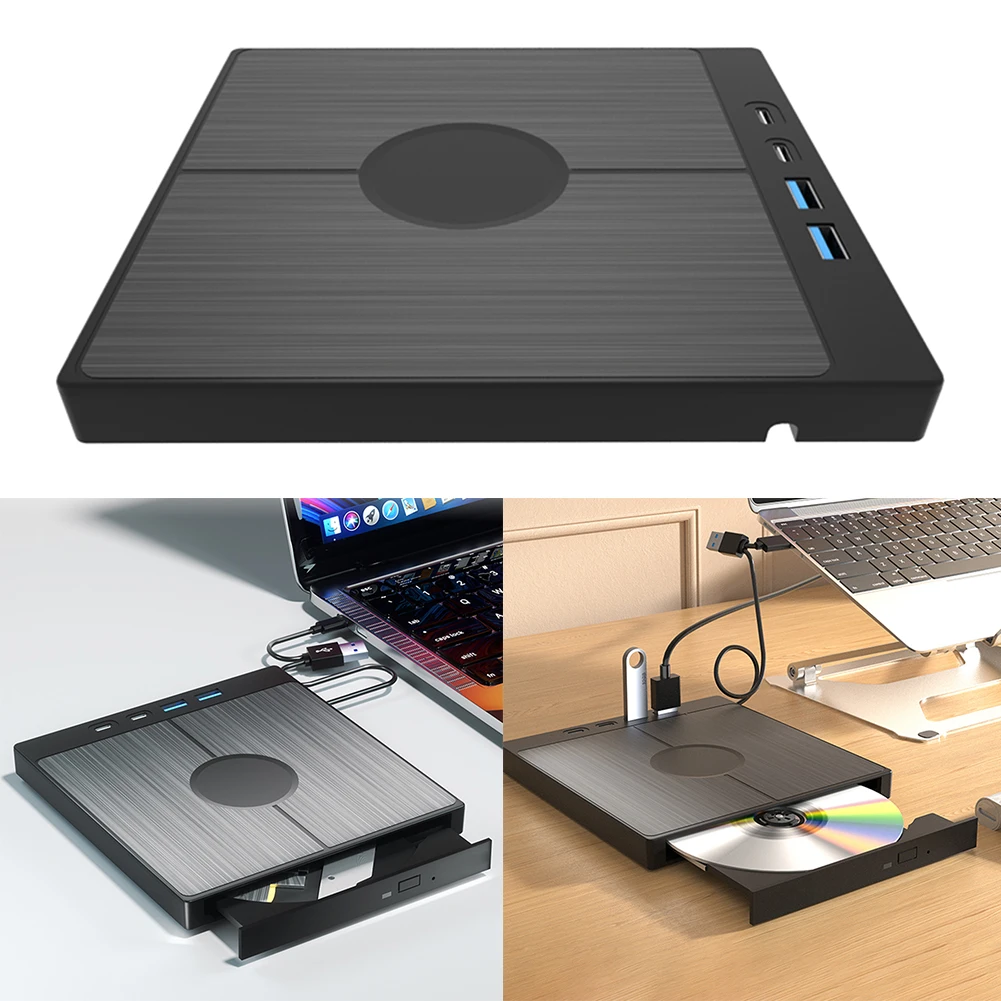 7 in 1 External CD/DVD Drive DVD Player with 2 USB/Type-C Ports USB 3.0 Optical Drives 1 TF/SD Card Slots for Laptop Desktop PC