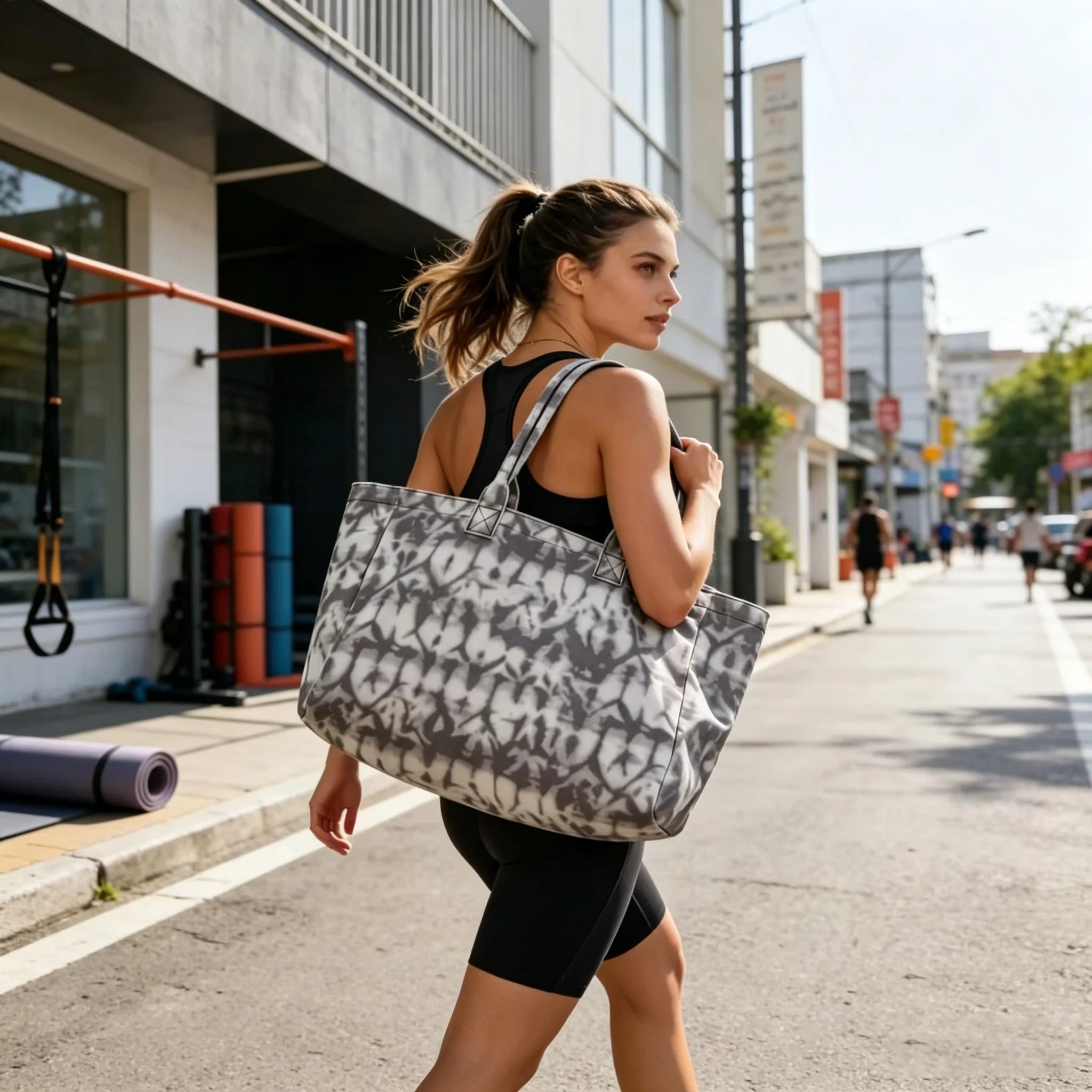 

Trend Fitness Bag Shoulder Bag Fashion Yoga Shoulder Canvas Bag Women's Large Capacity Tote Bag Shopping Bag Sports and Leisure