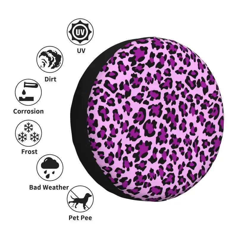 Cute Purple Leopard Print Spare Wheel Cover for Jeep 4WD Trailer Custom Animal Seamless Tire Protector 14" 15" 16" 17" Inch