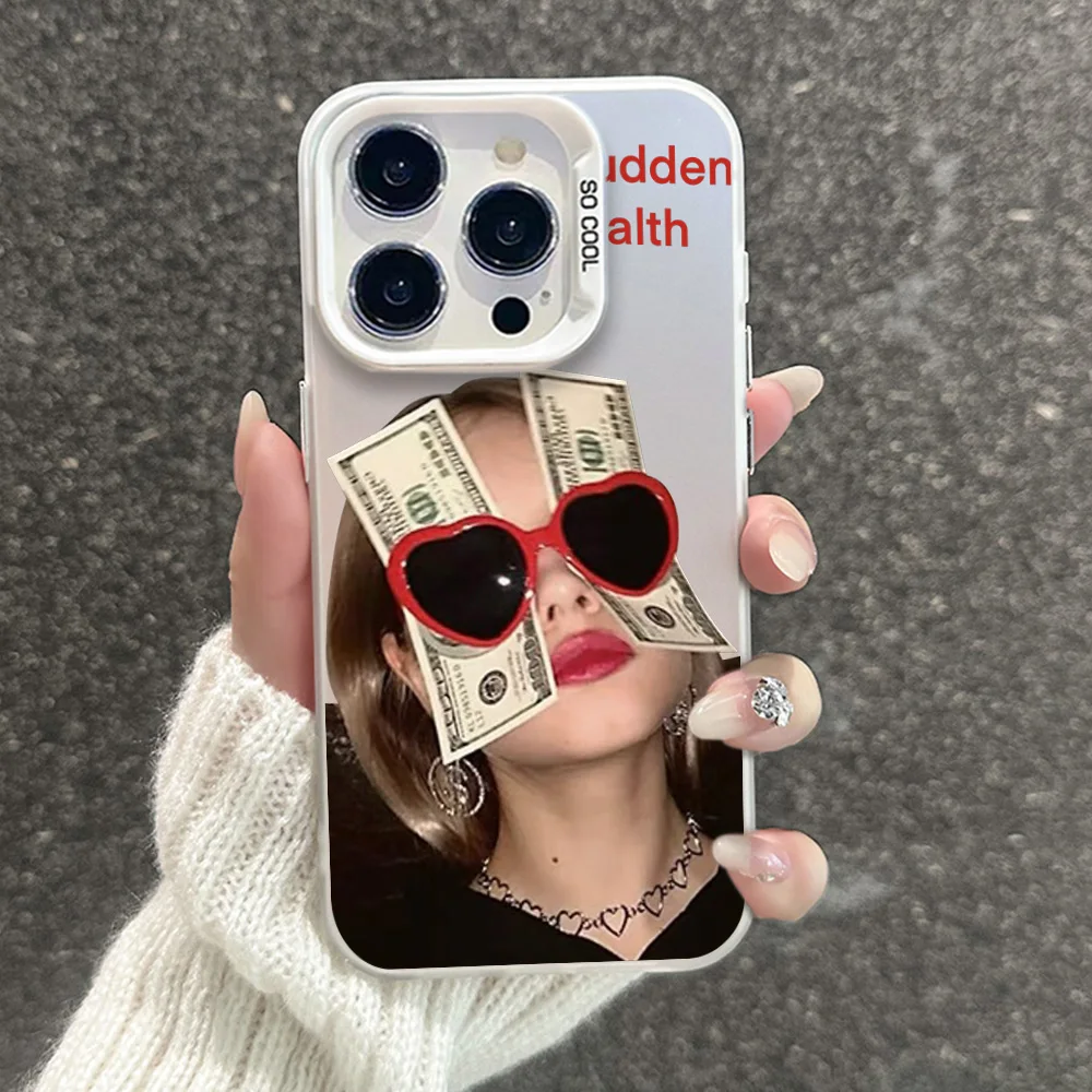 Heart Red Sunglasses Phone Case For iphone11 12 13 14 15 16 Pro Max Plus  fashion laser colorful silver IMD cover