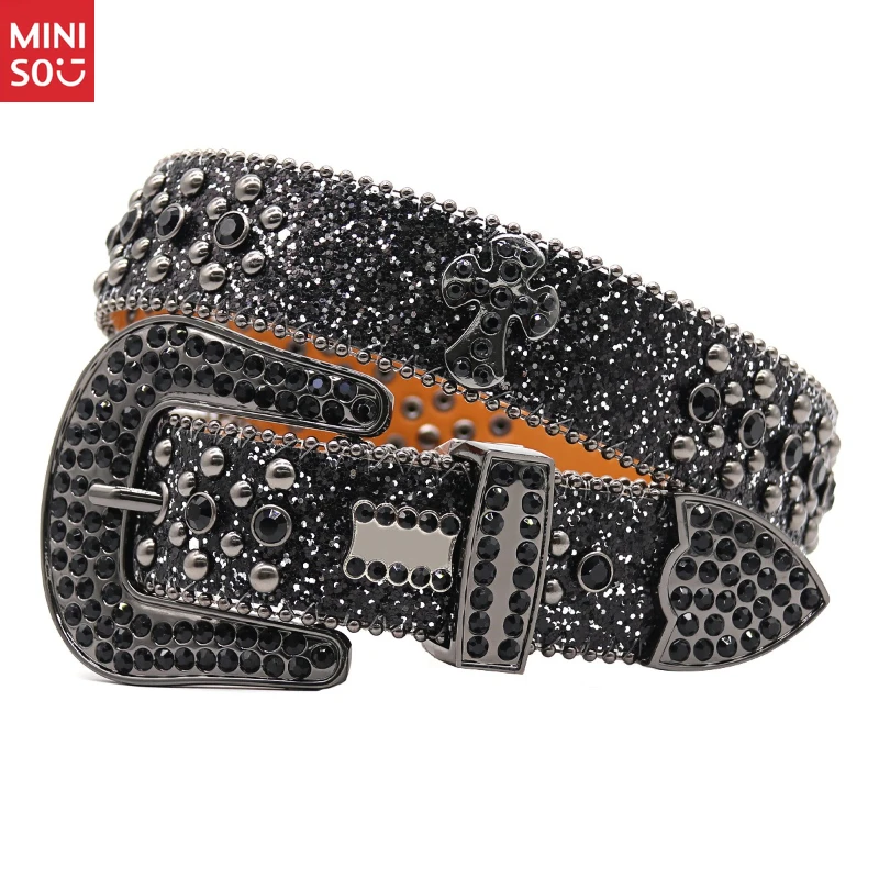 

Miniso Unisex Cross Belt with Studs, Punk Hip Hop Waistband, Versatile Pant Strap