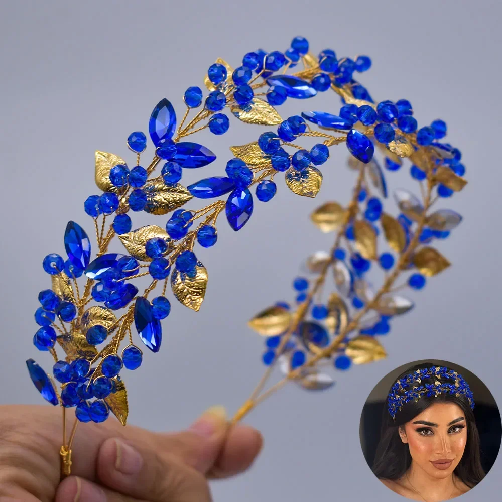 Gioielli per capelli in cristallo colorato fatti a mano per le spose Fascia per capelli con strass rosso blu verde per accessori per capelli da sposa da donna
