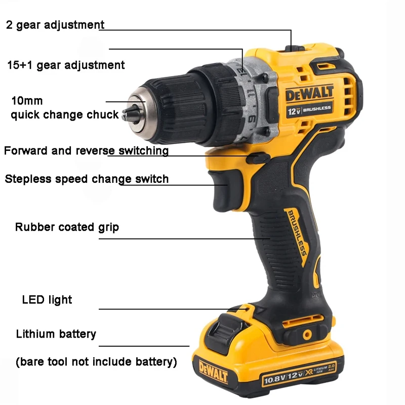 Dewalt DCD701 12V Max 3/8-in Brushless Drill Driver Portable Electric Screwdriver Carpentry Power Tools