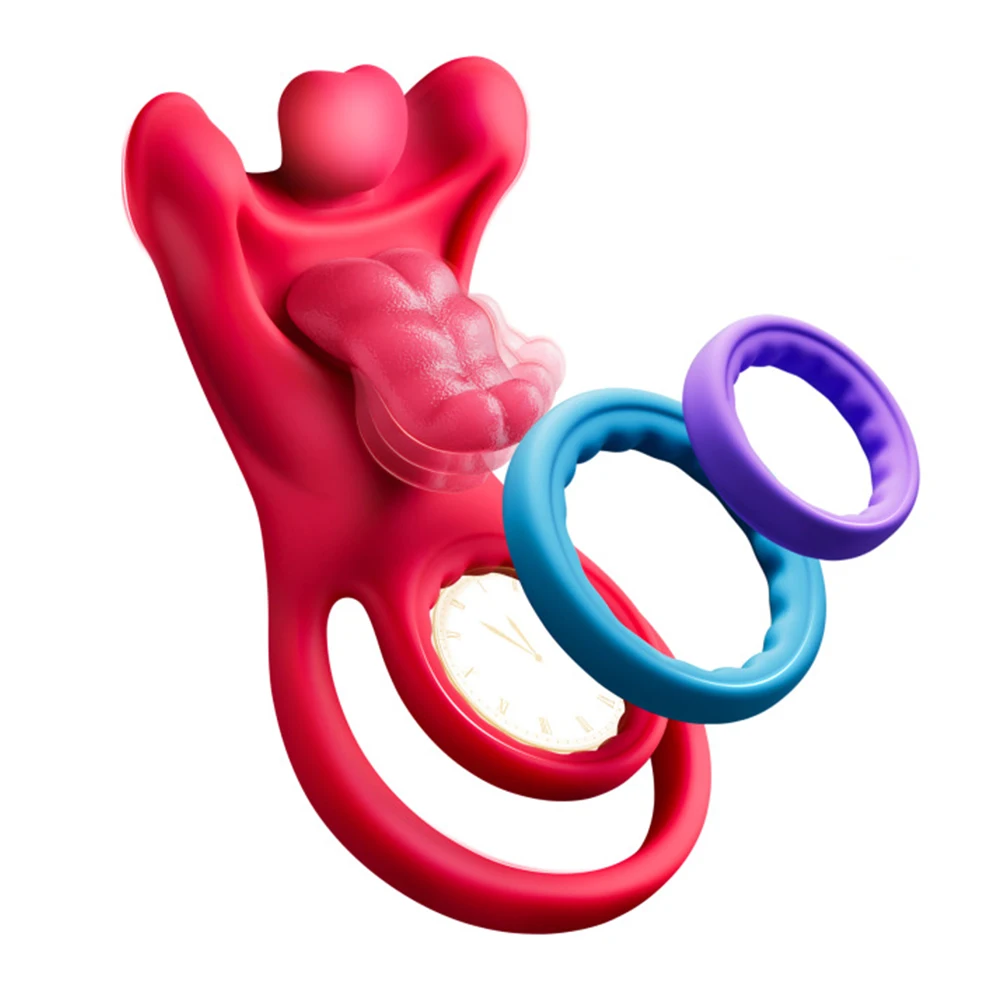 Male Masturbator Vibrating Cock Ring Realistic Tongue-Shape Clitoral Vibrator Penis Ring Adult Sex Toys for Men Enhanced Couple