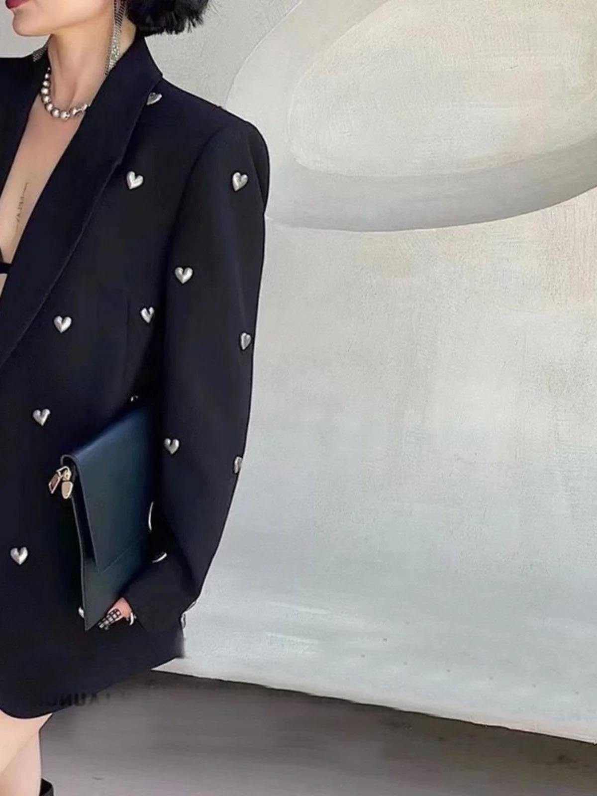 Abito da donna a forma di cuore Bla Heavy-du Jaet 2025 Primavera Nuovo Sle k Sle Faionable Colore puro con bottone singolo