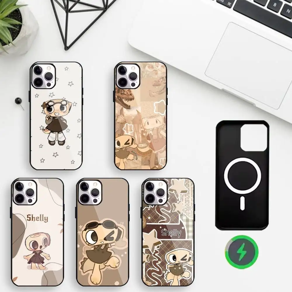 

Милый чехол для телефона Kawaii S-Shelly для iPhone 17,16,15,14,13,12, защитный чехол с беспроводной зарядкой, мягкий чехол
