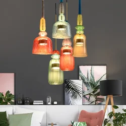 Northern Europe Macaron Colored Glass Chandelier Restaurant Store Modern Simple Creative Light Shade Bar Table Small Droplight