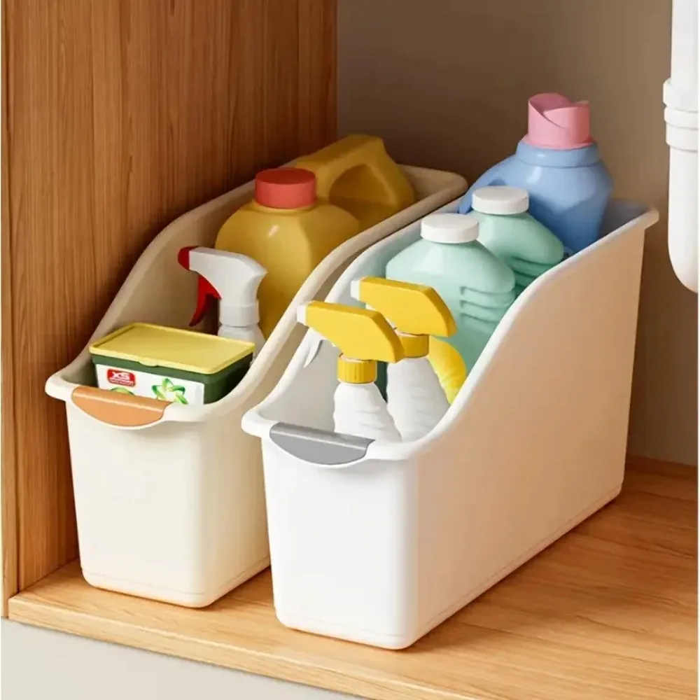 Curved Plastic Storage Bins Set Multipurpose Home Organization Boxes For Cleaning Supplies Household Essentials StackableBaskets